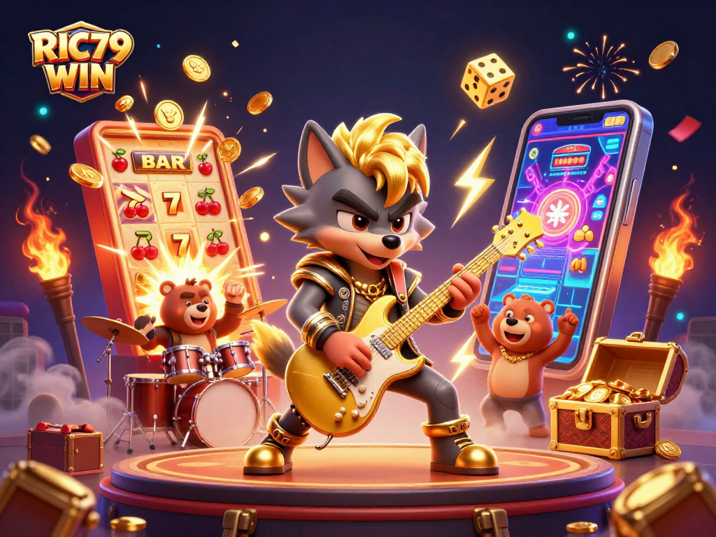 Win big with RIC79 WIN: 3D cartoon characters celebrating casino jackpot excitement