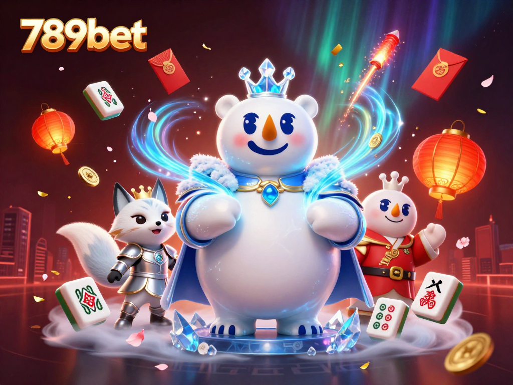 Experience thrilling gameplay with 789bet's enchanting illustration of ice king polar bear in vibrant casino scene.