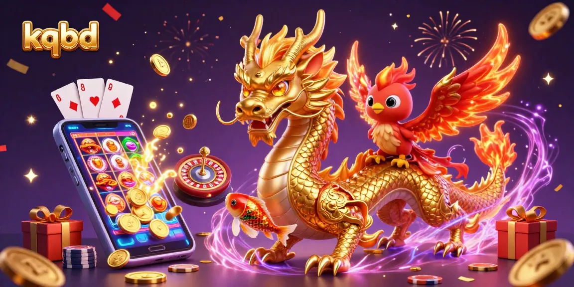 Experience the excitement of kqbd with a vibrant dragon, phoenix, and koi fish amidst gambling elements.