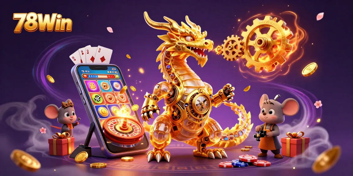 Enhance your gameplay with 78Win's vibrant slots, featuring animated golden coins and captivating visuals.