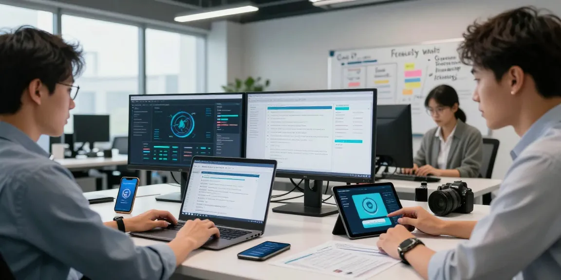 Cyber Essentials questionnaire being reviewed by IT professionals in a modern office setting.