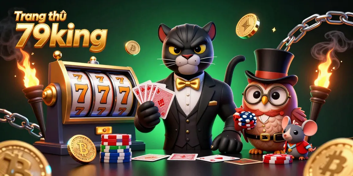 Engage with Trang chủ 79king as the stylish panther deals cards, surrounded by vibrant casino elements.