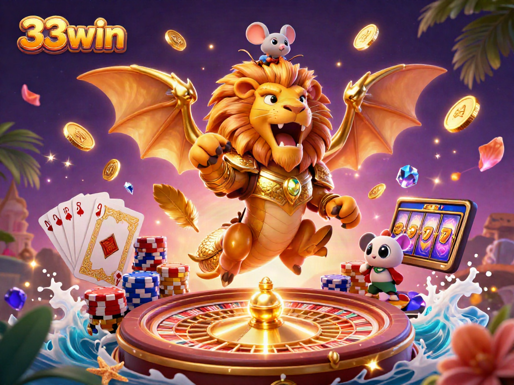 Experience exciting gameplay at 33win featuring a vibrant casino scene full of games and action.