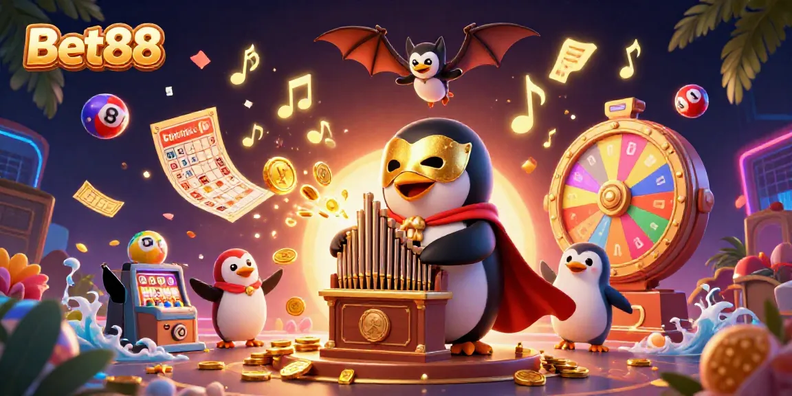 Experience the excitement of Bet88 with a vibrant 3D casino illustration showcasing unique gaming elements.
