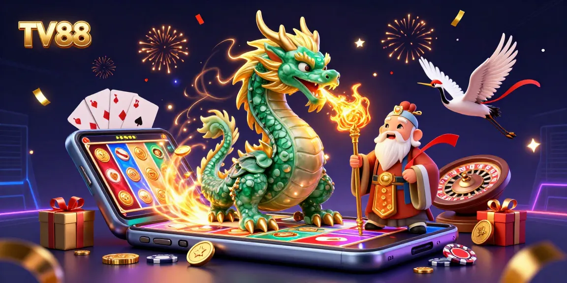 Join the excitement at TV88 with vibrant jackpot games featuring a jade dragon and lucky symbols.