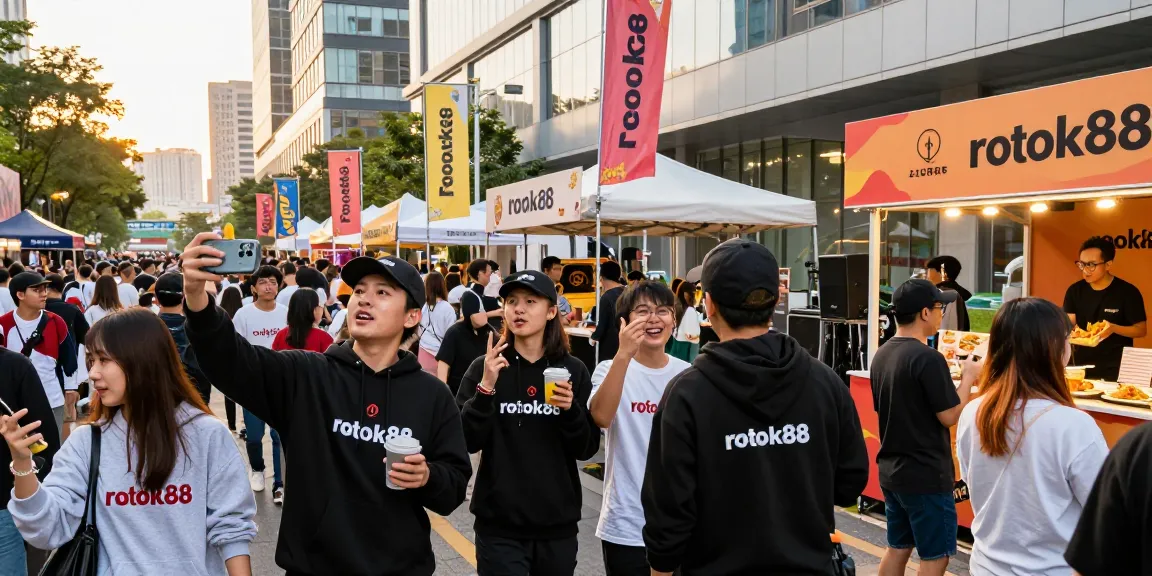 Fans enjoying a vibrant urban festival while wearing exclusive rokok88 merchandise in a lively atmosphere.
