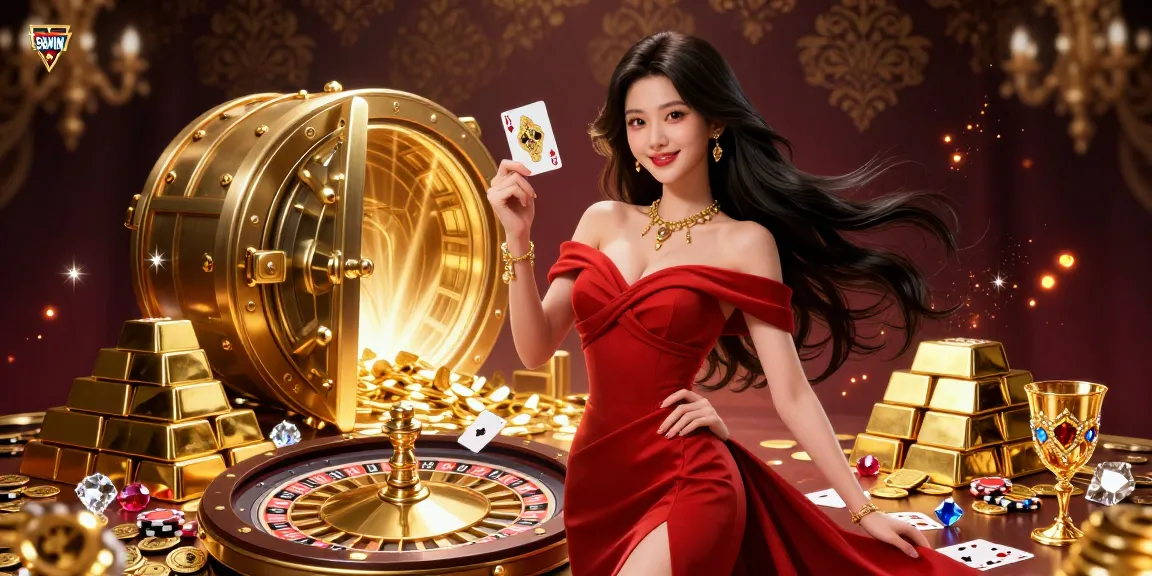 Engage with thrilling games at 58WIN, featuring elegant casino elements and dynamic golden treasures.