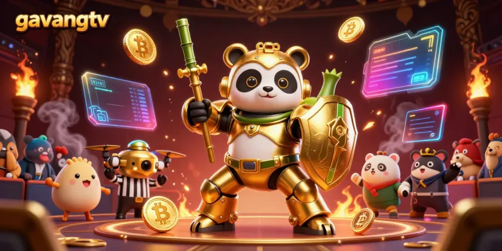 Experience live streaming with gavangtv, featuring vibrant 3D characters in an exciting gaming arena.