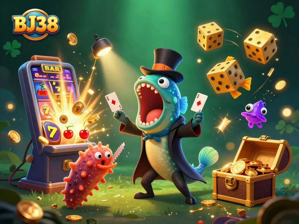 Engage with thrilling BJ38 card tricks and jackpot scenes in a vibrant underwater casino.
