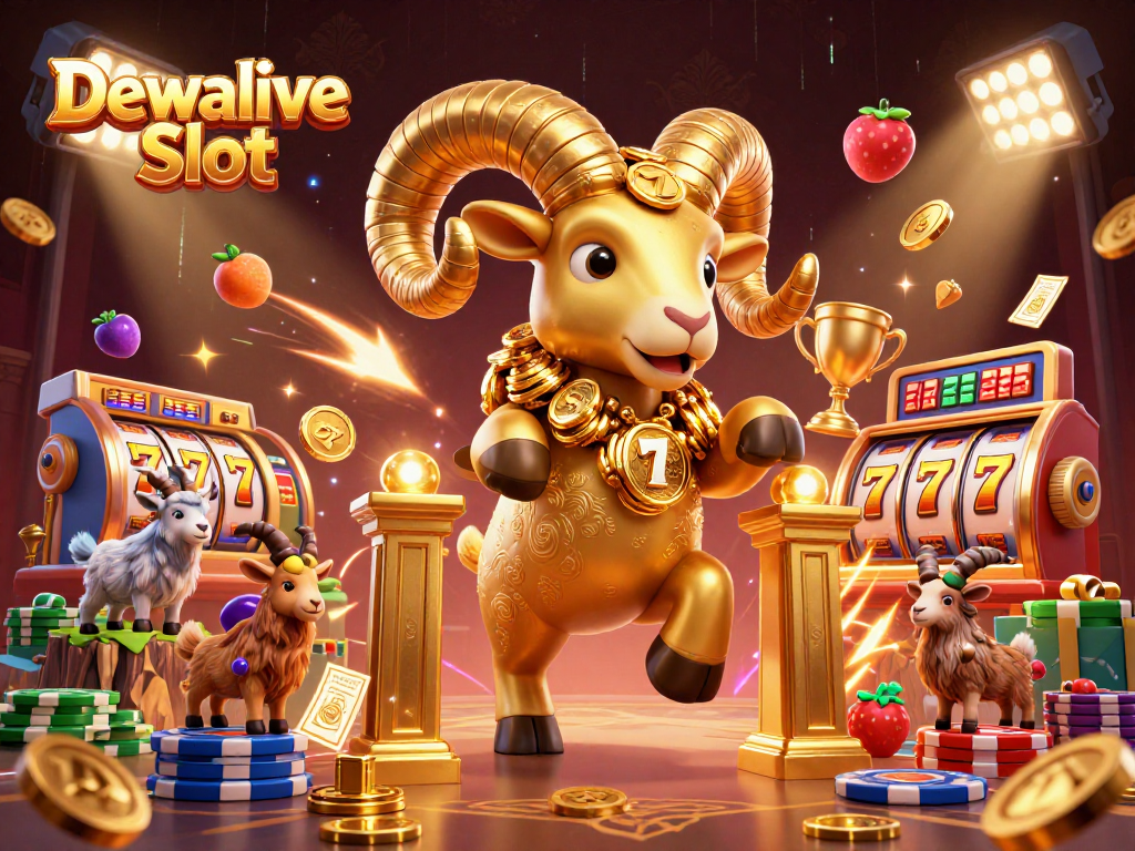 Experience the excitement of Dewalive Slot with dynamic slot elements and vibrant energy in this 3D illustration.