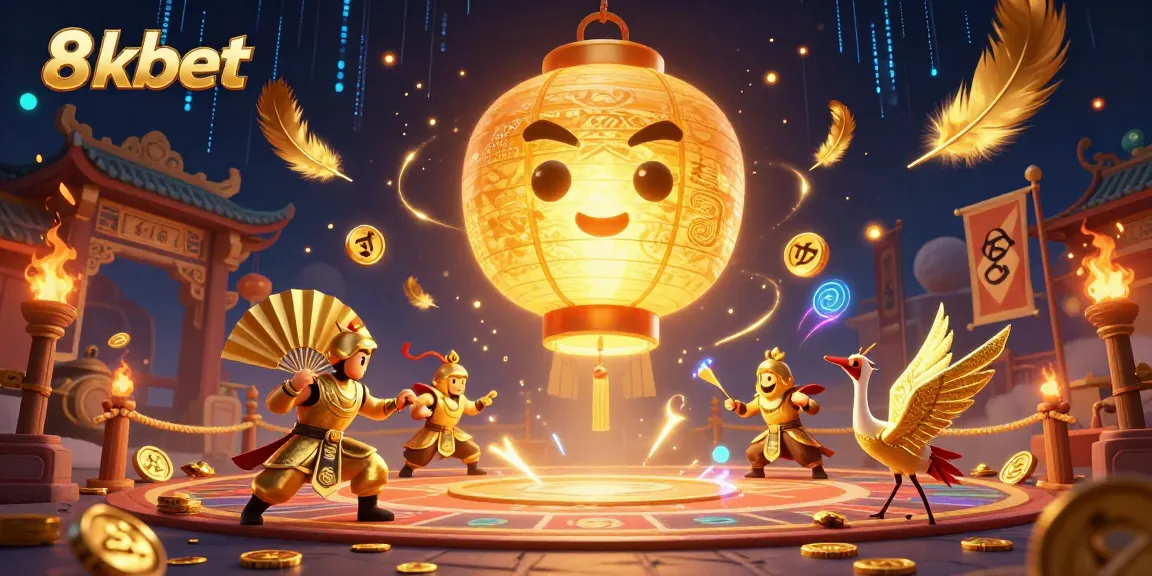 Engage with 8xbet's vibrant online casino experience featuring golden lanterns and lively gaming elements.
