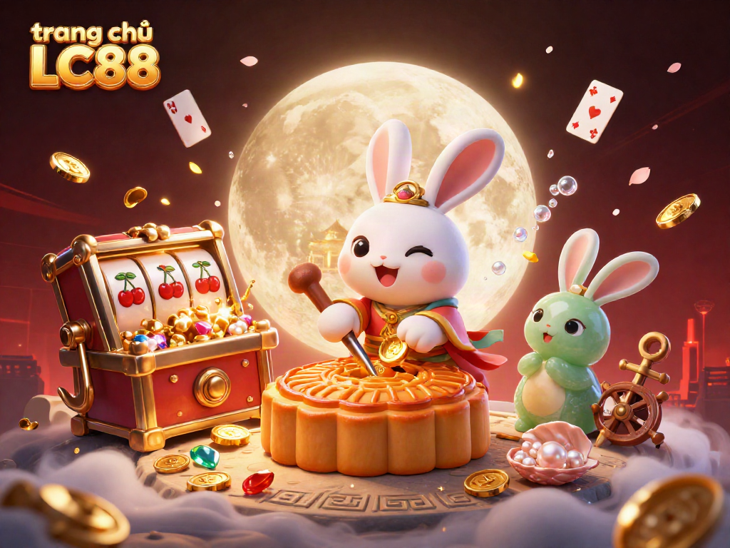 Spin to win at trang chủ LC88 with a vibrant moon rabbit casino scene bursting with excitement!