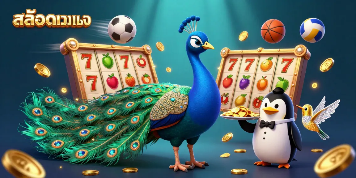 Experience the thrill of สล็อตเว็บตรง with vibrant slot reels and dynamic characters in a dazzling casino scene.