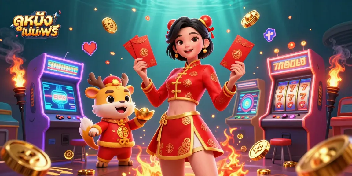 Experience ดูหนังออนไลน์ฟรี with engaging 3D illustration blending lottery and festive vibes.