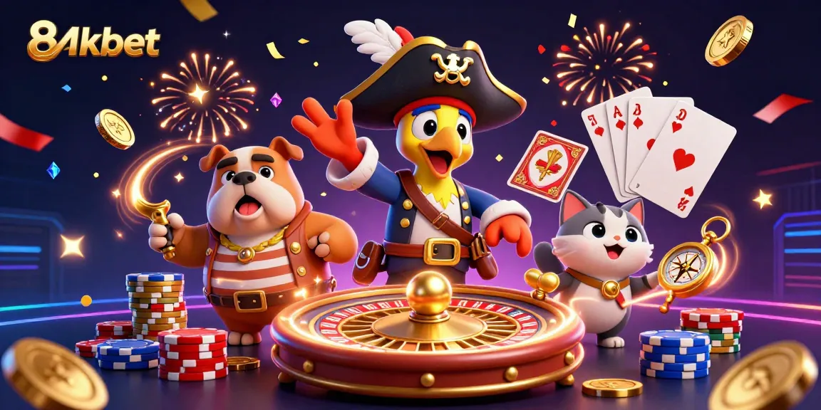 Experience thrilling gameplay with 8xbet at this dynamic casino scene featuring engaging characters and exciting casino elements.