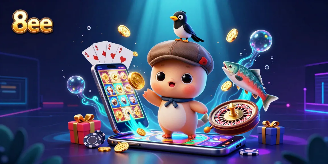 Engage with the 8eee casino universe, showcasing vibrant characters and exciting game elements.