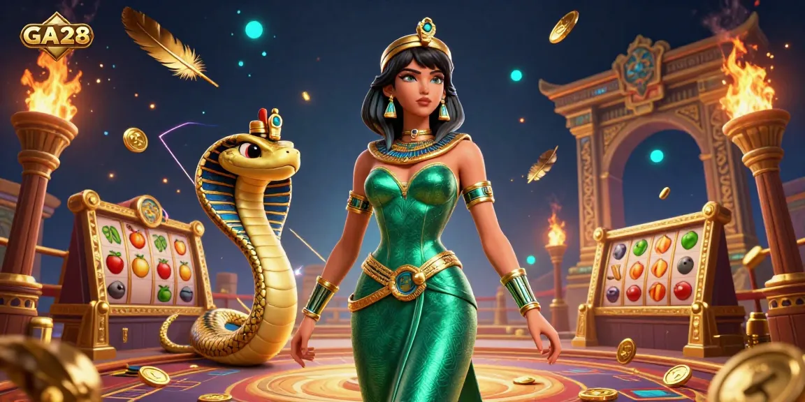 Engage with the dynamic gaming scene of GA28, showcasing stunning 3D characters and vibrant gambling elements.