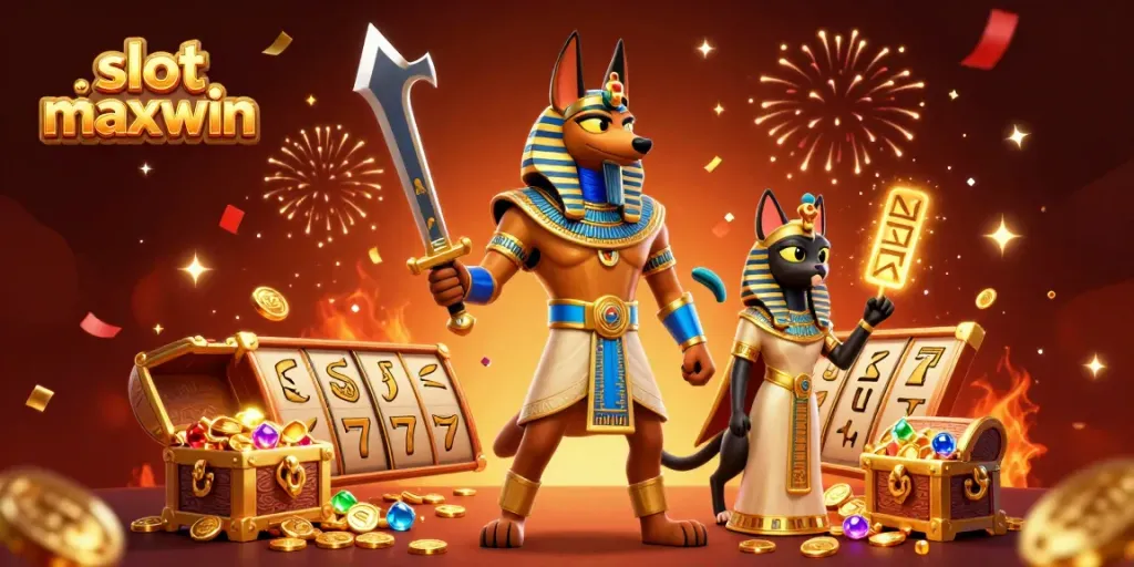 Experience a thrilling session with slot maxwin, featuring vibrant symbols and ancient Egyptian warriors in a dynamic setting.