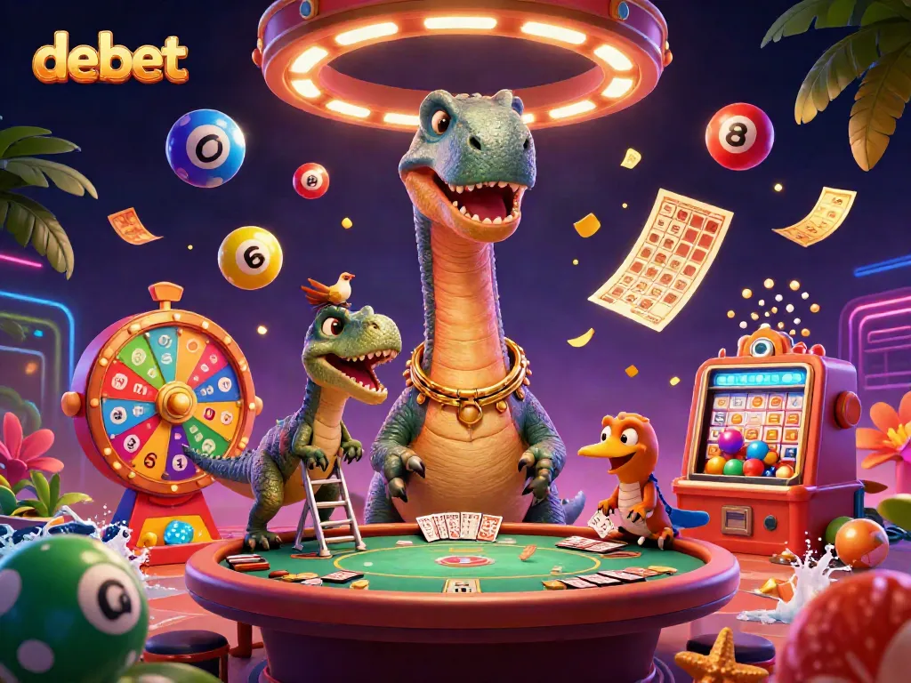 Experience the excitement of debet with vibrant casino elements and engaging characters in a dynamic scene.