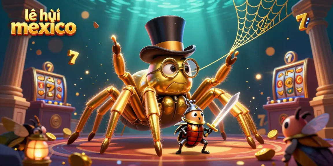 Experience the vibrant excitement of lễ hội mexico with a golden tarantula and beetle knight in this dynamic casino scene.