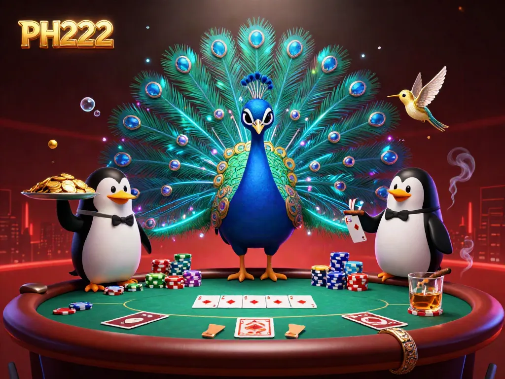 Experience thrilling wins at PH222 with extravagant characters at a luxury poker table.
