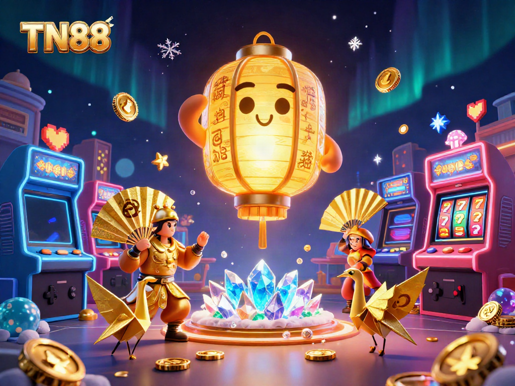 Play TN88 slots and experience a vibrant casino atmosphere filled with colorful characters and dynamic elements.