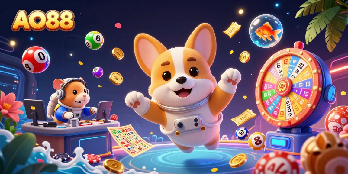 Experience AO88's thrilling adventure in a space station casino with vibrant lottery elements.