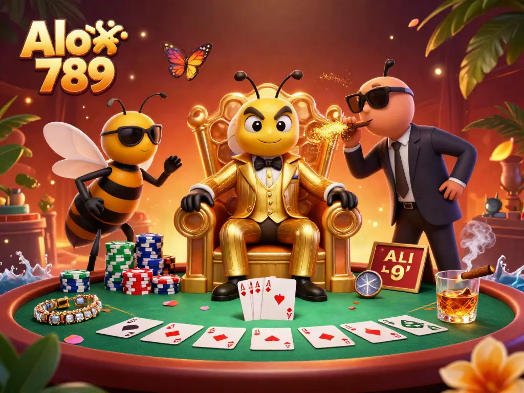 Experience the thrilling world of Alo 789 with this vibrant casino scene showcasing captivating characters and poker elements.