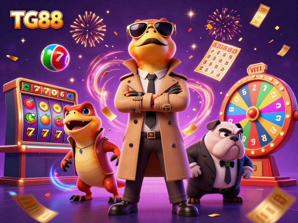 TG88 offers exciting gameplay, featuring a 3D scene of cartoon raptors sneaking into a VIP casino.