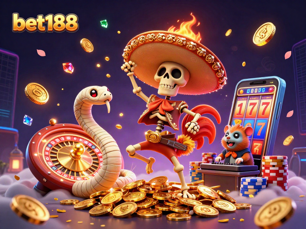 Experience the excitement of bet188 with a lively 3D casino scene featuring unique characters and vibrant gaming elements.