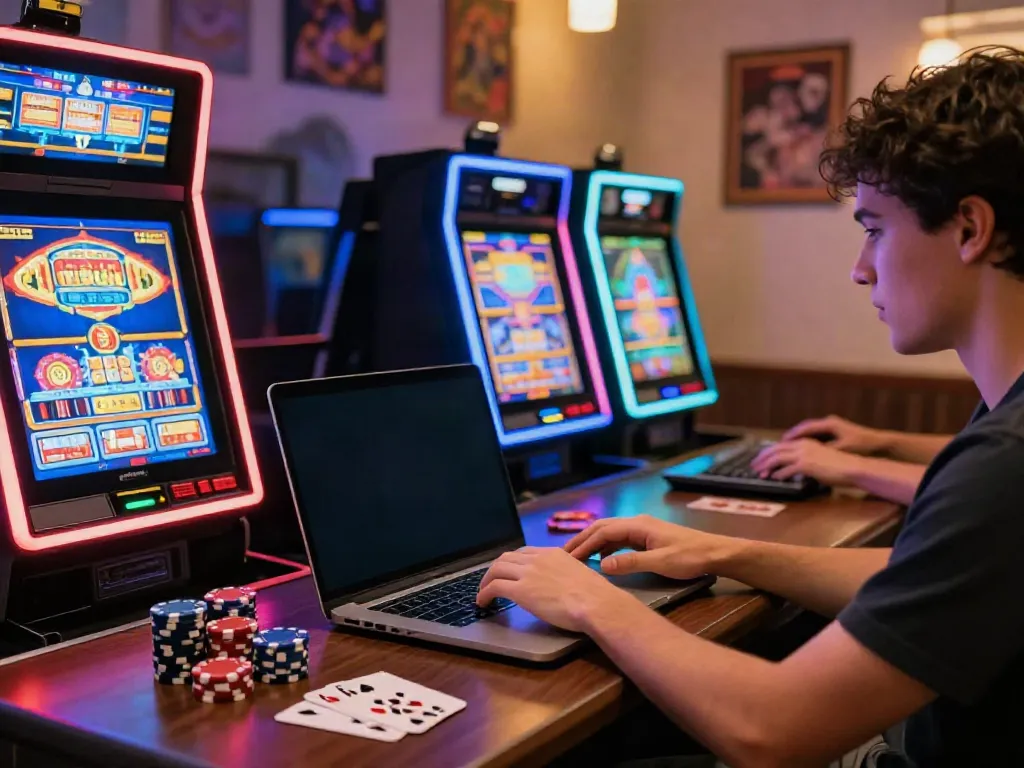 Exciting gaming moment at non gamstop casinos with a player at a laptop.