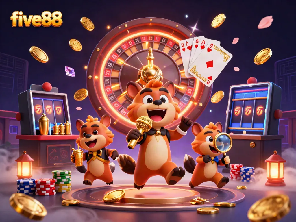 Experience the excitement of five88's casino through vibrant hyenas in a comedic club atmosphere.