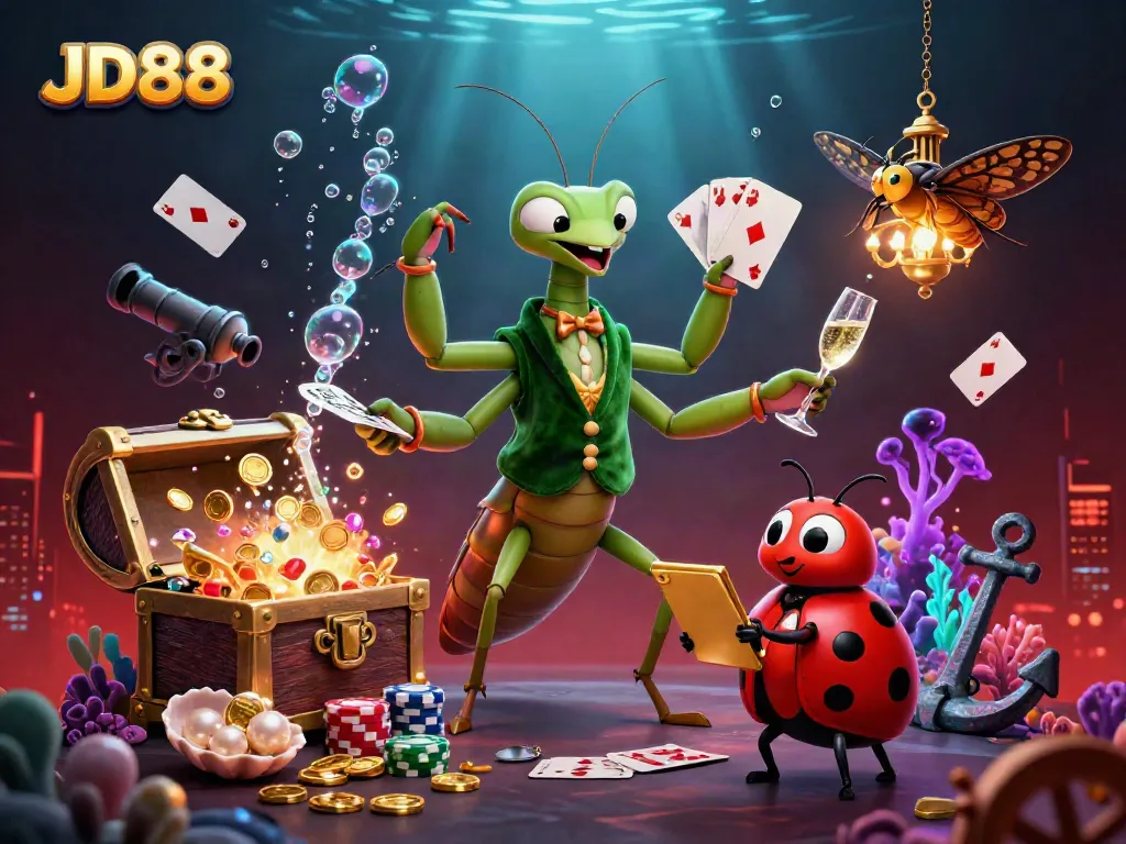 Engage in thrilling gameplay with JD88's dynamic casino scene, showcasing vibrant characters and elements.