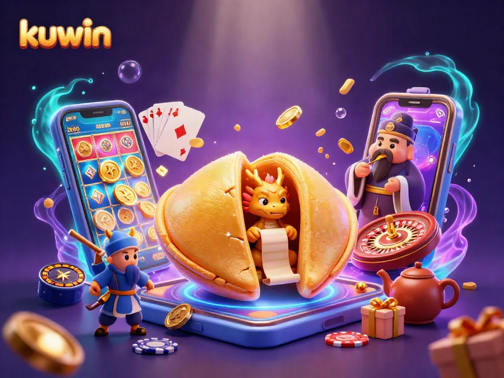 Engage with kuwin's winning slots on a vibrant 3D illustration showcasing casino fun.