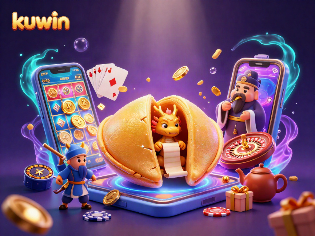 Engage with kuwin's winning slots on a vibrant 3D illustration showcasing casino fun.