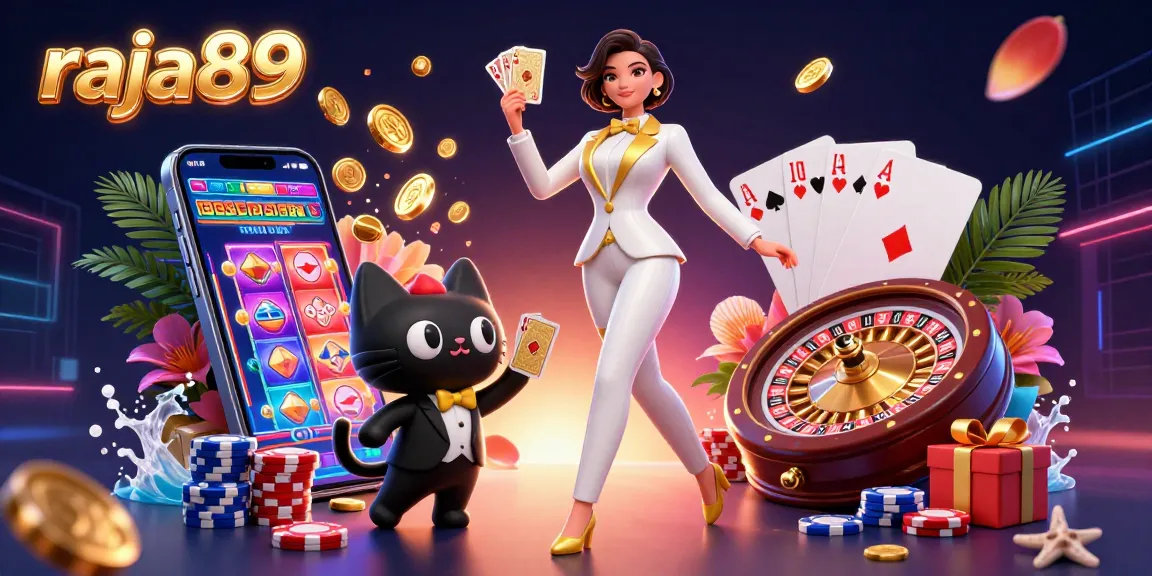 Engage with raja89's dynamic casino experience featuring vibrant characters, colorful slot games, and exciting gold coins.
