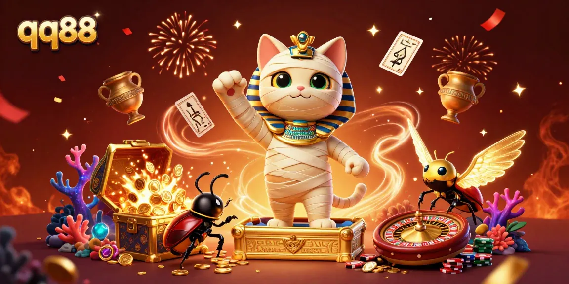 Engage with qq88 and win big at our vibrant pyramid casino adventure featuring a mummy cat!