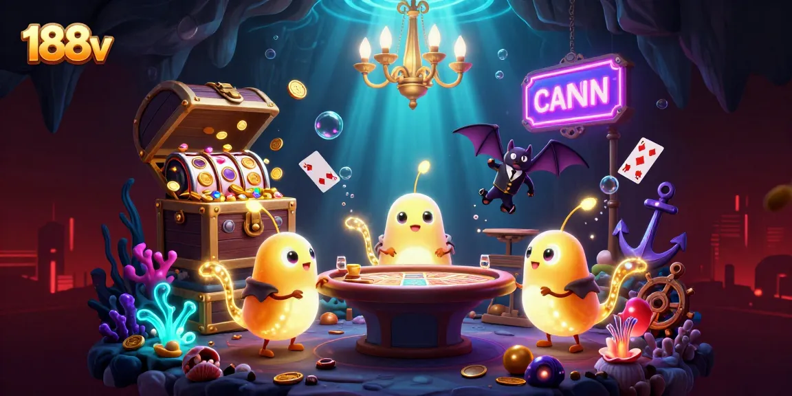 Experience the thrill of 188v as glowing creatures illuminate the casino with vibrant game elements.