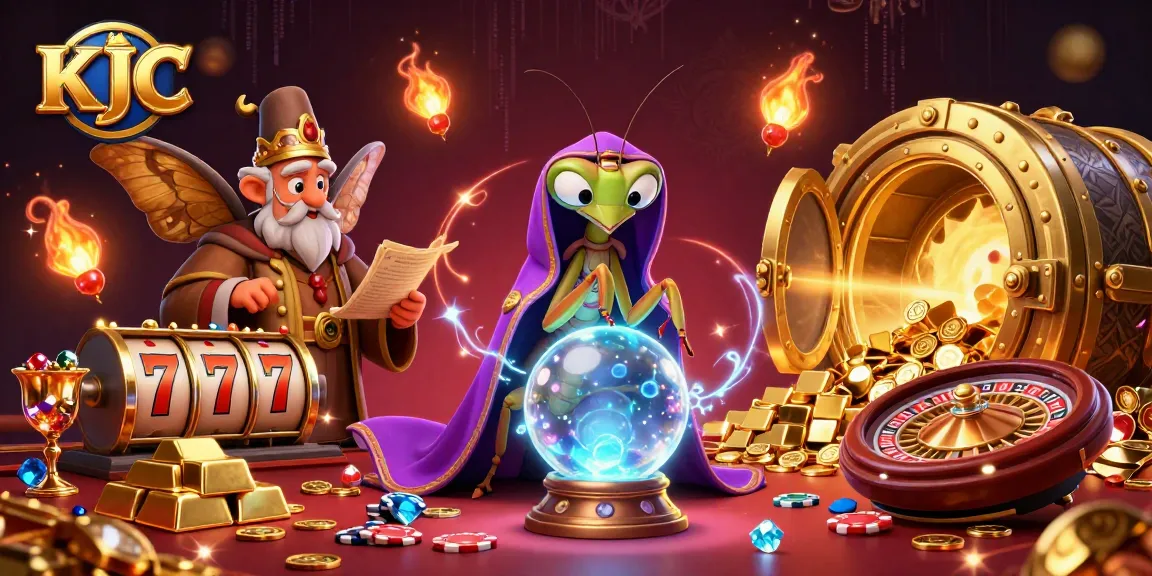 KJC engages players with a vibrant 3D scene featuring fortune tellers and casino elements.