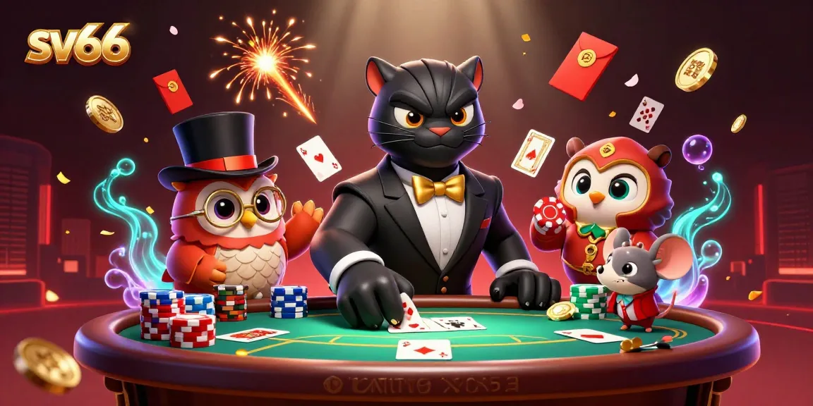 sv66 players enjoy an exciting poker game with elegant 3D characters and vibrant casino elements.