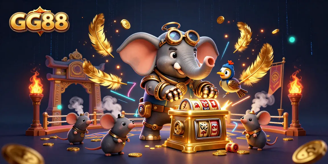 Experience the excitement of GG88 with a captivating steampunk scene featuring a mechanical elephant and casino elements.