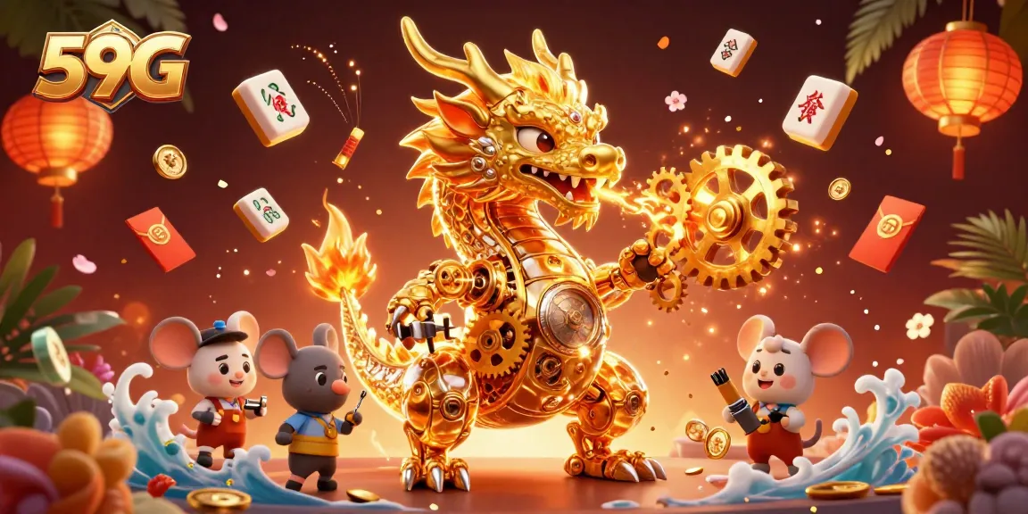 Experience thrilling gameplay with 59G's vibrant 3D dragon and festive elements, energizing your online casino adventure.