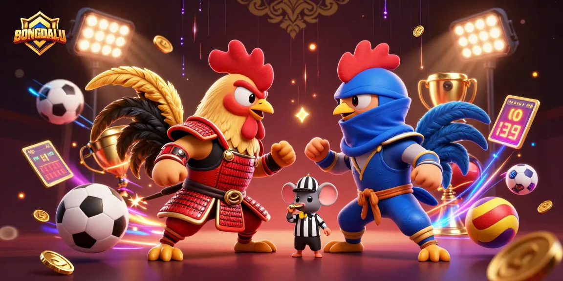 BONGDALU showcases an exciting sports betting clash featuring roosters in dramatic fighting standoff.