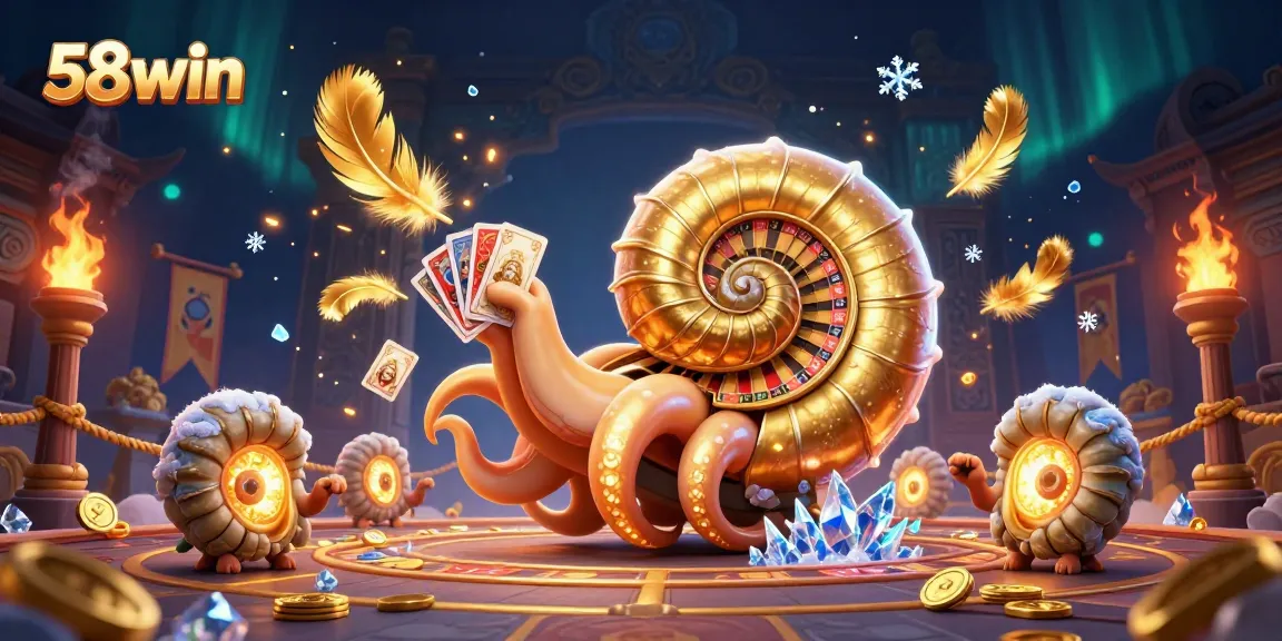 Experience 58win’s exhilarating gaming with a vibrant 3D nautilus-themed casino scene.
