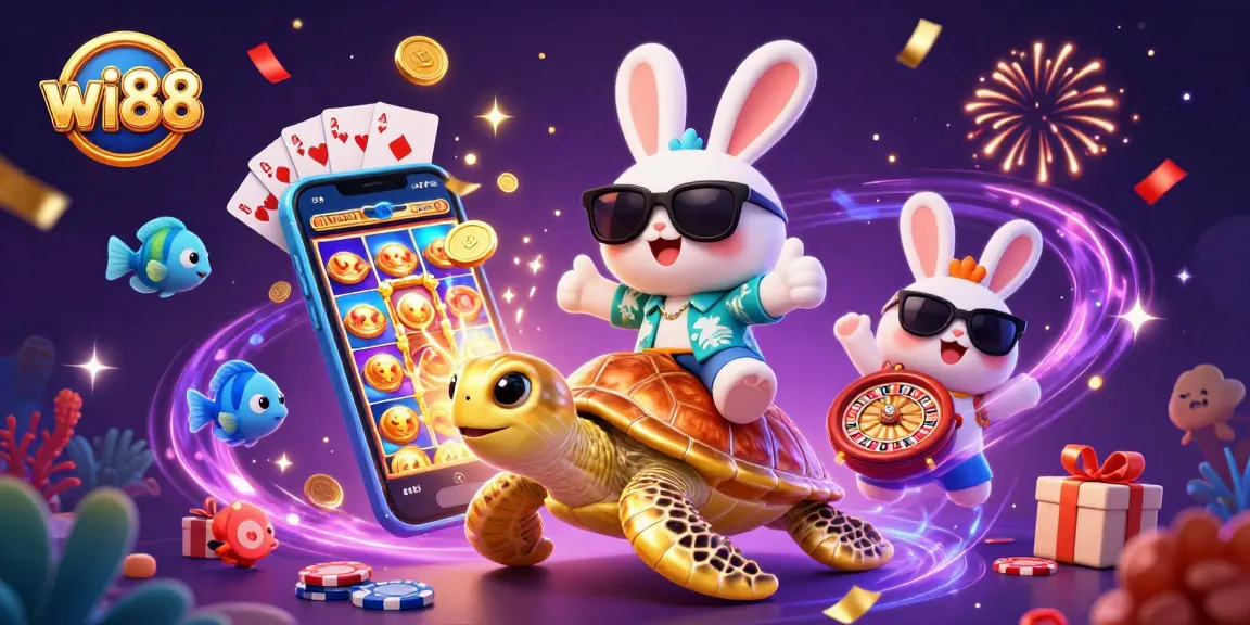 Experience thrilling gaming with wi88 in an ultra-detailed 3D carnival scene filled with vibrant casino elements.