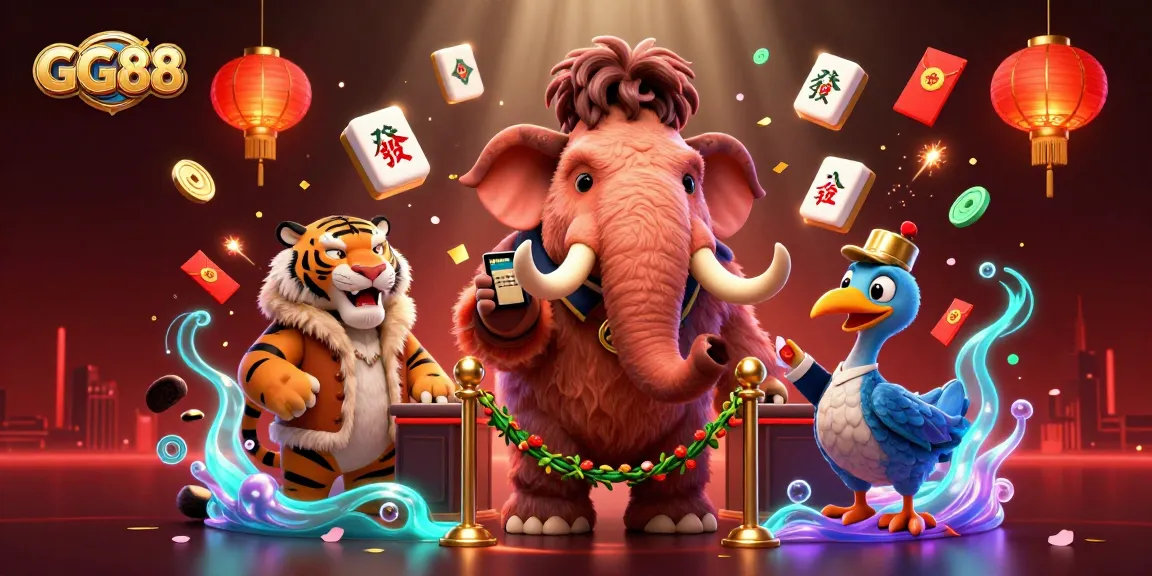 Experience GG88's vibrant casino atmosphere with a cartoon mammoth bouncer, tiger VIP, and dodo doorman.