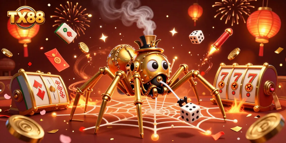Catch the excitement with TX88 in this vibrant casino-themed illustration featuring gold and luck elements.