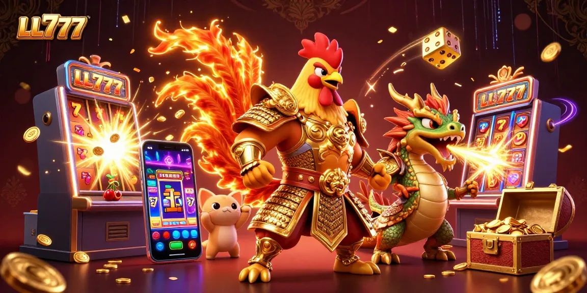 LL777 engaging winning moments with powerful characters and exciting game elements in a vibrant casino scene