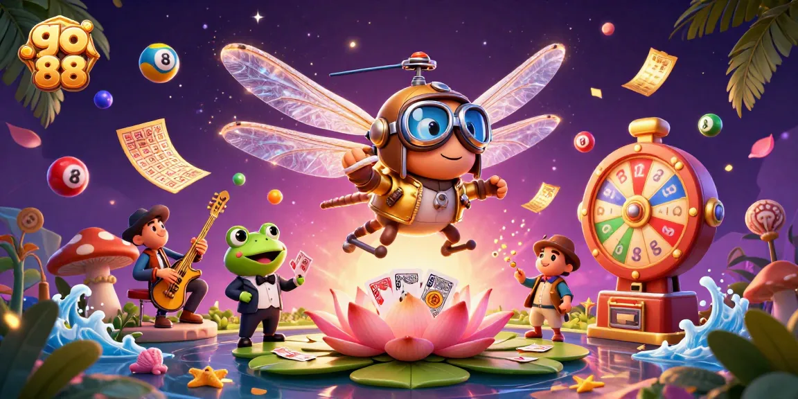 Experience thrilling gameplay at go 88 casino with vibrant lottery balls and a lively dragonfly pilot illustration.