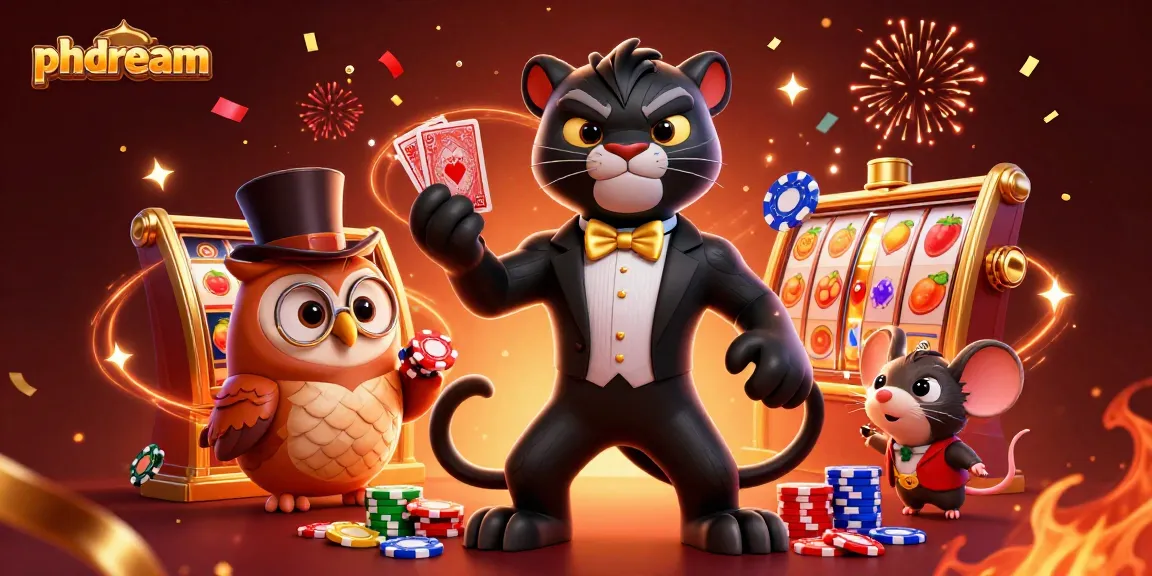 phdream offers a vibrant 3D illustration showcasing a stylish panther dealer with poker chips, celebrating the excitement of online gaming.